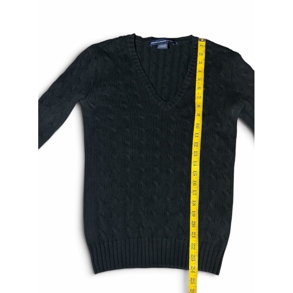 Ralph Lauren Sport Cable Knit Sweater Women's Med. Black V Neck Preppy Old Money - Picture 4 of 7